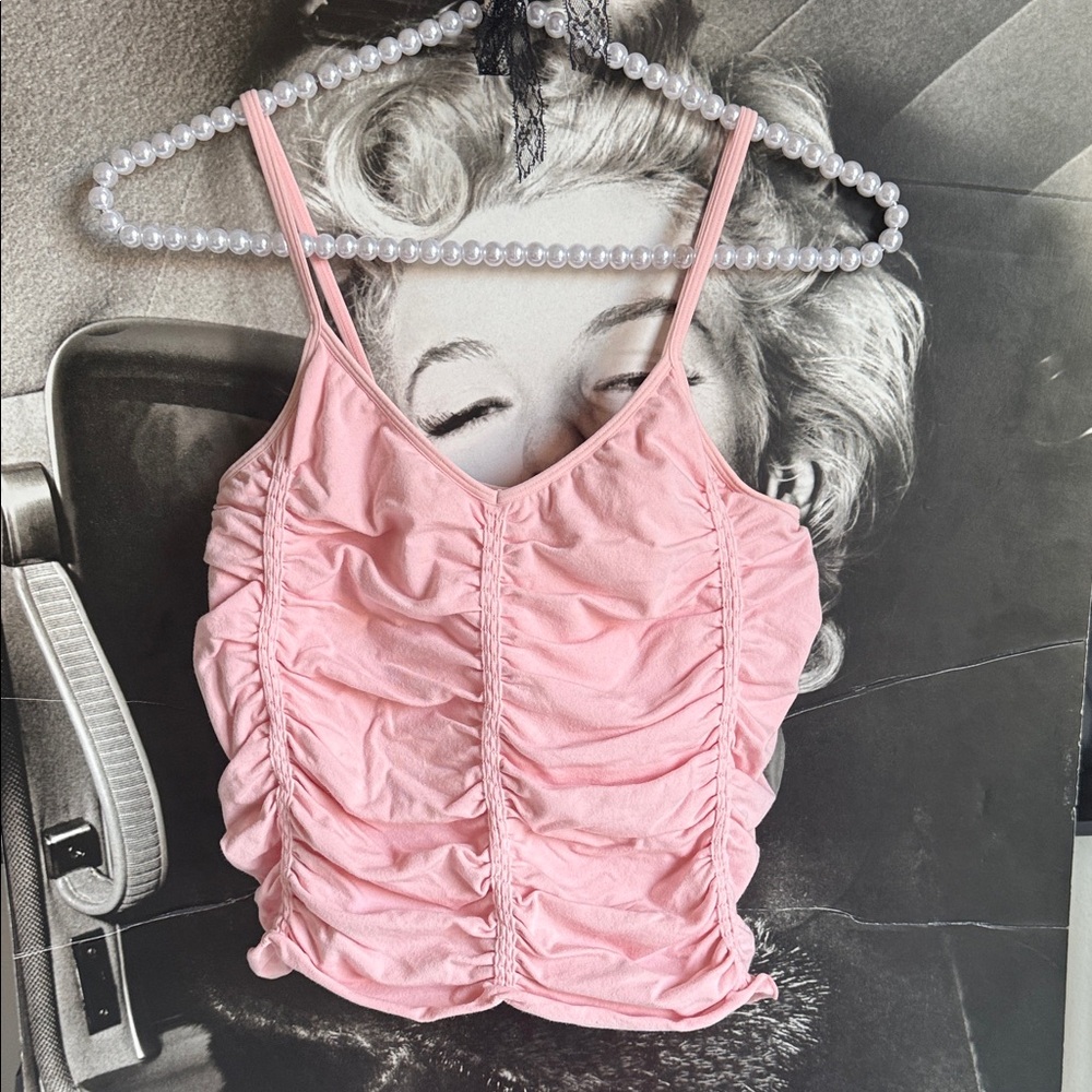 Fabletics Pink Ruched Crop Top Large